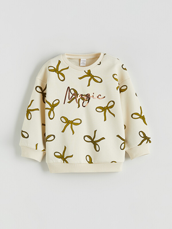 LCW Kids Bisiklet Yaka Fiyonk Desenli Kız Çocuk Sweatshirt