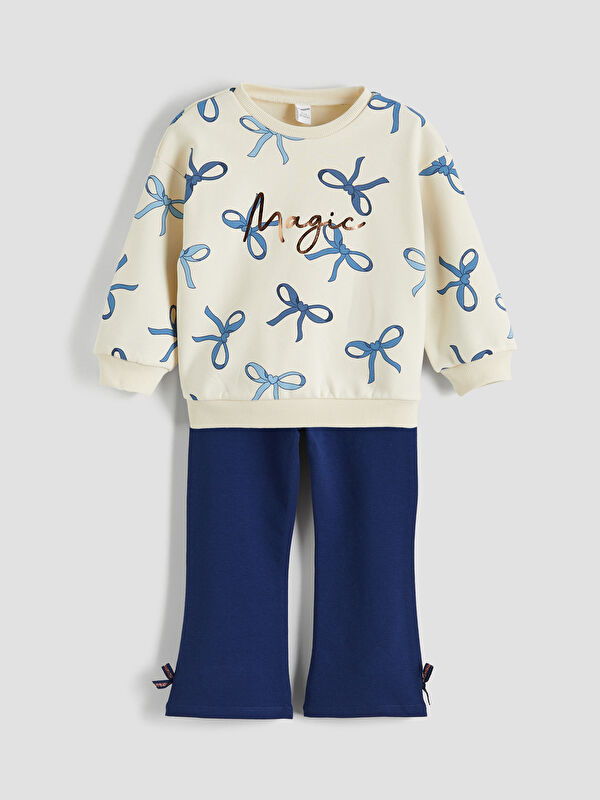 LCW Kids Fiyonk Baskılı Kız Çocuk Sweatshirt ve Tayt