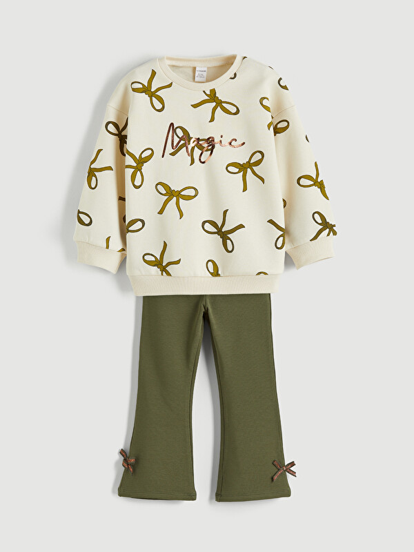 LCW Kids Fiyonk Baskılı Kız Çocuk Sweatshirt ve Tayt