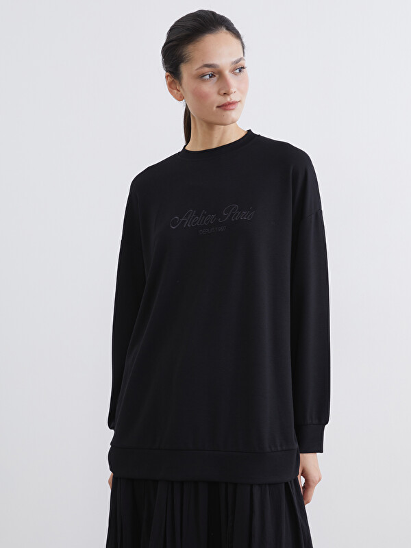 LCW Modest Paris Nakışlı Kadın Sweatshirt Tunik