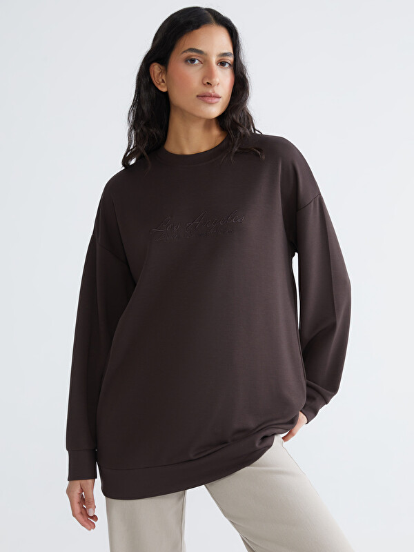 LCW Modest Los Angeles Nakışlı Kadın Sweatshirt Tunik