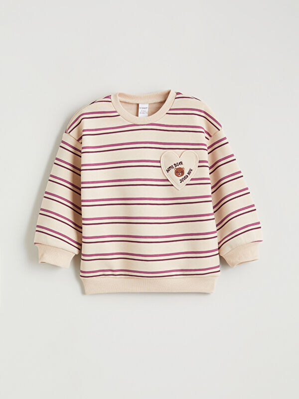 LCW Kids Bisiklet Yaka Çizgili Kız Çocuk Sweatshirt