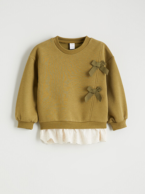 LCW Kids Bisiklet Yaka Fiyonk Detaylı Kız Çocuk Sweatshirt