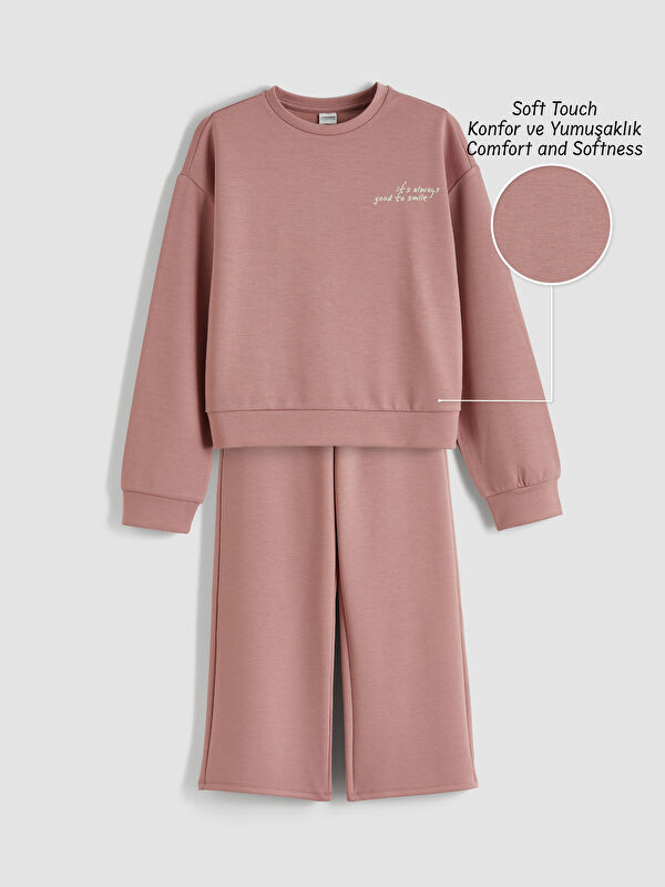 LCW Kids Bisiklet Yaka Kız Çocuk Soft Touch Sweatshirt ve Eşofman Altı
