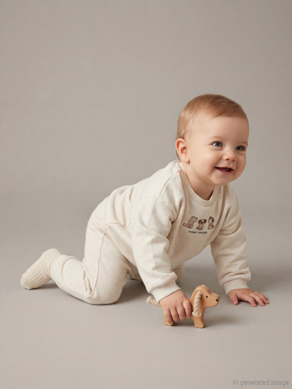 LCW baby Bisiklet Yaka Erkek Bebek Kalın Sweatshirt ve Eşofman Altı