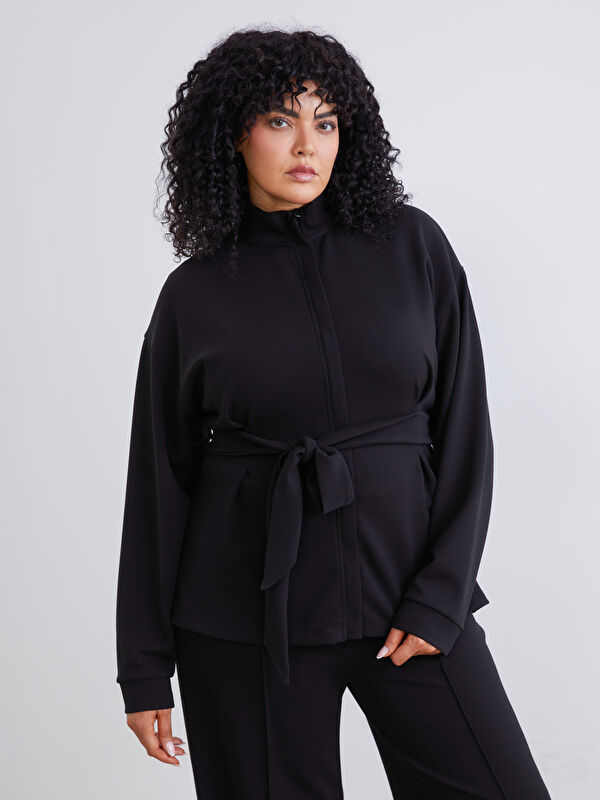 Soulife Büyük Beden Dik Yaka Kadın Fermuarlı Sweatshirt