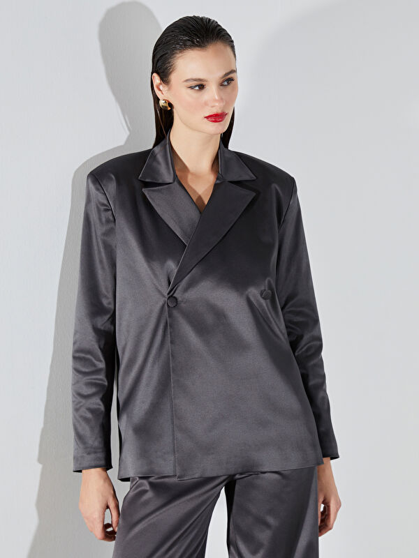 Soulife Kruvaze Yaka Saten Kadın Blazer Ceket