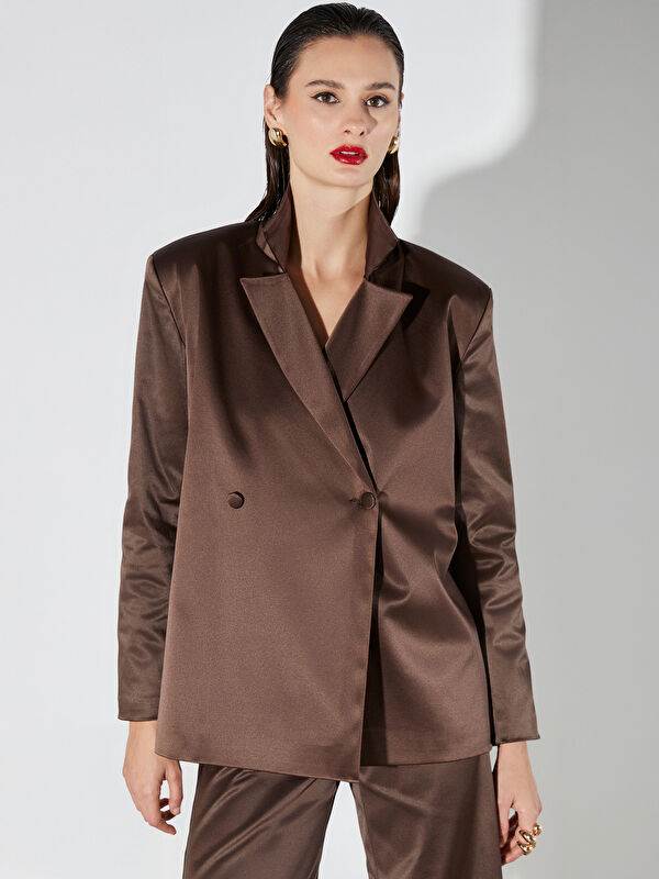 Soulife Kruvaze Yaka Saten Kadın Blazer Ceket