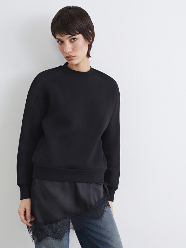 LCW Vision Dantel Detaylı Oversize Kadın Kalın Sweatshirt	