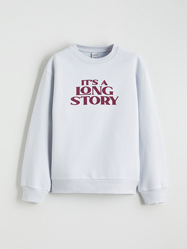 LCW Kids Bisiklet Yaka Baskılı Kız Çocuk Kalın Sweatshirt