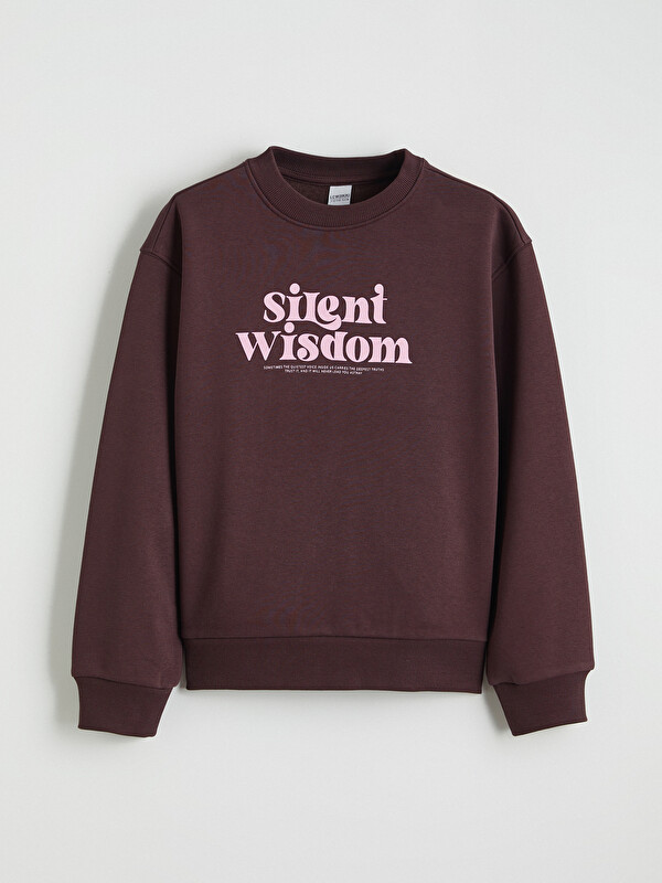 LCW Kids Bisiklet Yaka Baskılı Kız Çocuk Kalın Sweatshirt