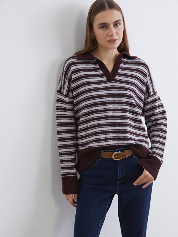 LCWAIKIKI Classic Rollkragen Gestreifter Oversize Für Damen Strickpullover