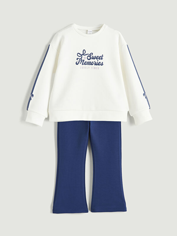 LCW Kids Bisiklet Yaka Baskılı Kız Çocuk Sweatshirt ve Tayt