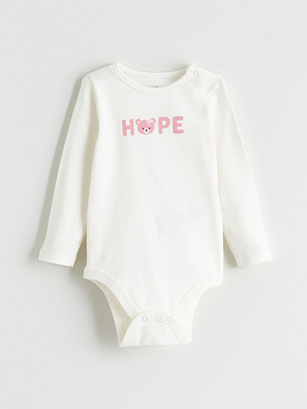 LCW baby Bisiklet Yaka Baskılı Kız Bebek Çıtçıtlı Body