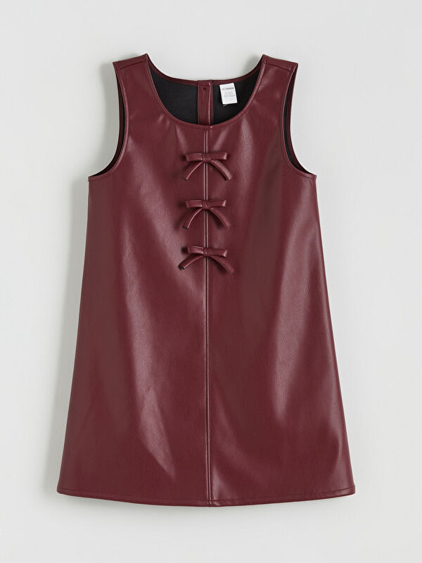LCW Kids Ribbon Detailed Girls' Leather Look Dress