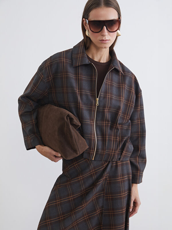 LCW Vision Gömlek Yaka Ekose Oversize Kadın Ceket
