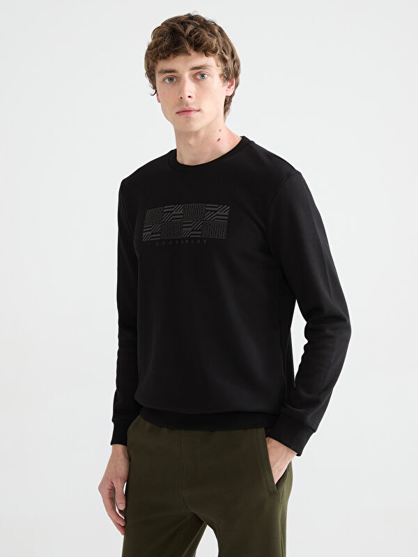 SOUTHBLUE Bisiklet Yaka Baskılı Erkek Kalın Sweatshirt
