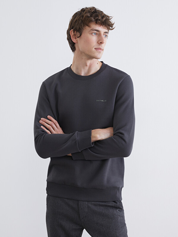 SOUTHBLUE Bisiklet Yaka Baskılı Erkek Kalın Sweatshirt