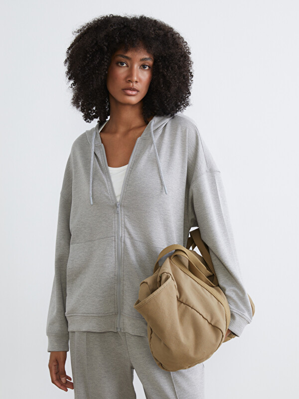 KOOR SPORT Kapüşonlu Oversize Kadın Fermuarlı Sweatshirt