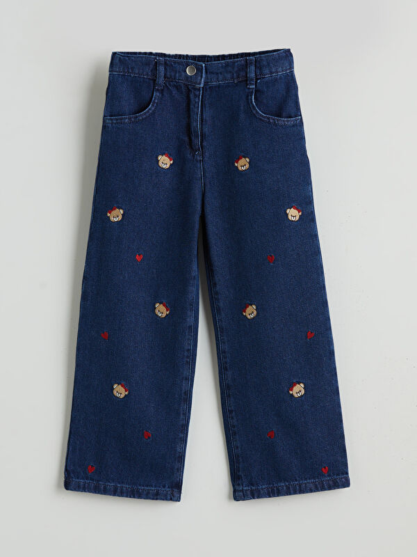 LCW Kids Teddy Nakışlı Kız Çocuk Jean Pantolon