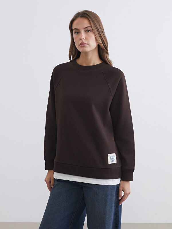 LCW Comfort Bisiklet Yaka Oversize Kadın Kalın Sweatshirt