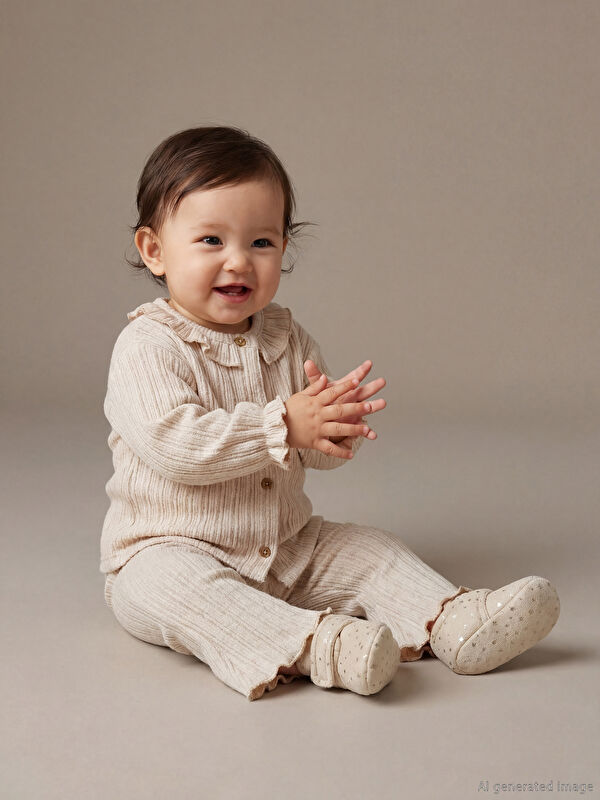 LCW baby Bebe Yaka Kız Bebek Hırka ve Tayt