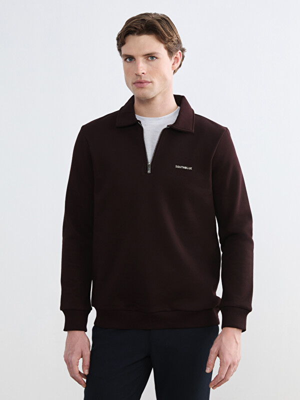 SOUTHBLUE Polo Yaka Baskılı Erkek Kalın Sweatshirt