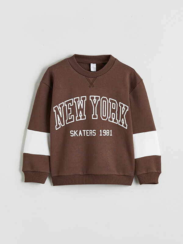 LCW Kids Bisiklet Yaka New York Baskılı Erkek Çocuk Sweatshirt