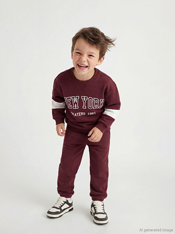 LCW Kids New York Baskılı Erkek Çocuk Kalın Sweatshirt ve Eşofman Altı