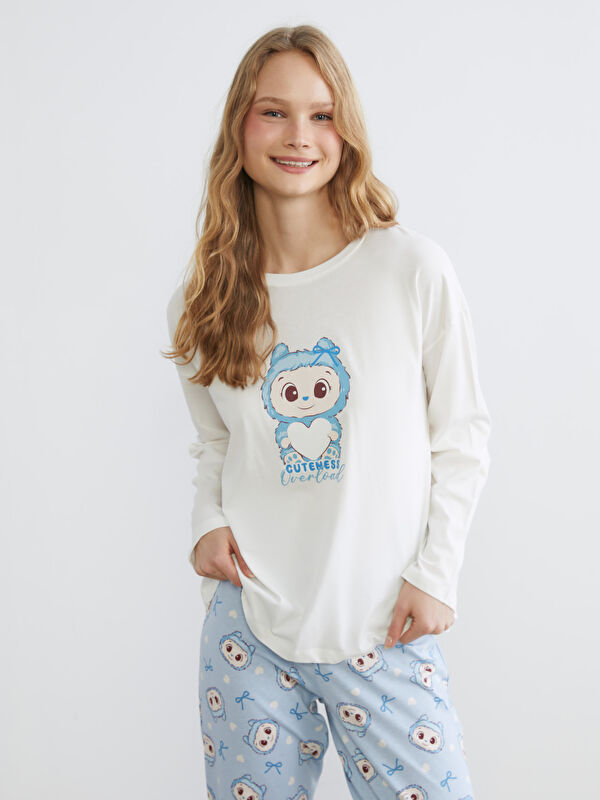 LCW Young Bisiklet Yaka Baskılı Kadın Pijama Takımı