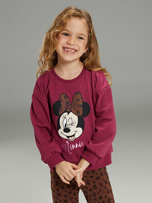 LCW Kids Minnie Mouse Baskılı Kız Çocuk Sweatshirt ve Tayt