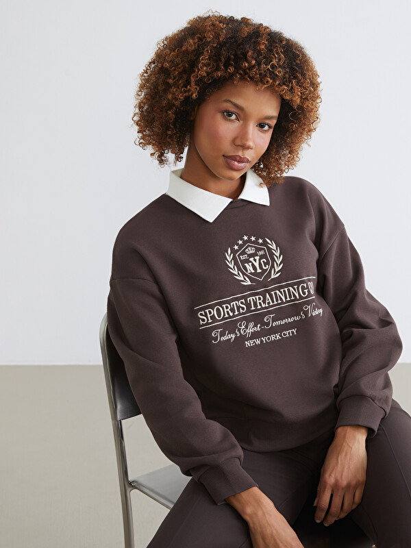 XSIDE Polo Neck New York Embroidered Women's Thick Sweatshirt