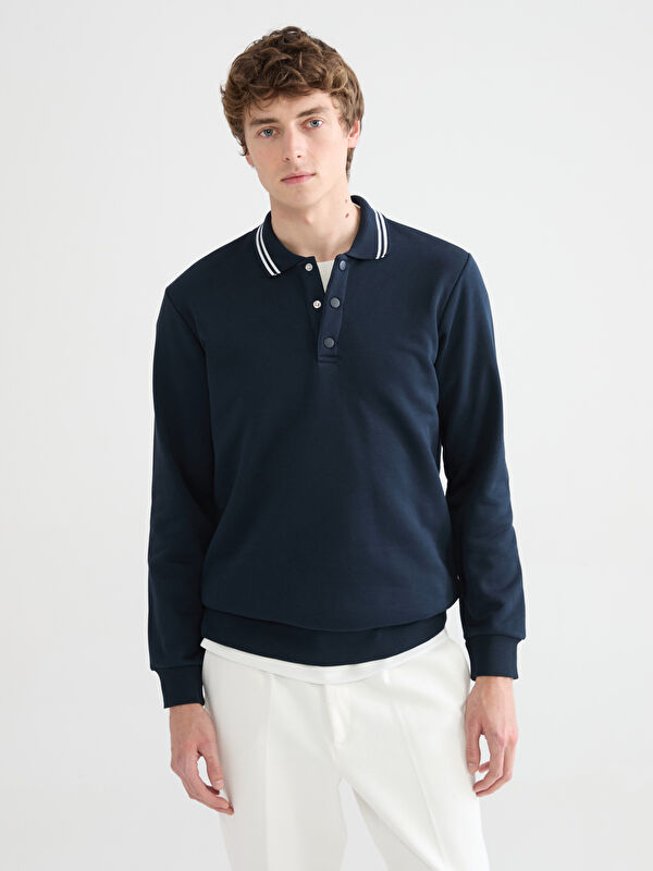 SOUTHBLUE Polo Yaka Kalın Erkek Sweatshirt