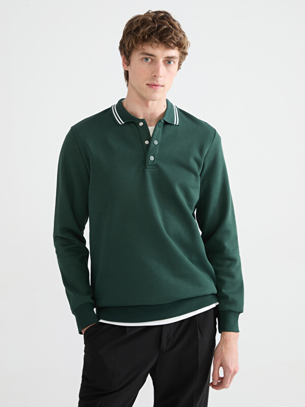 SOUTHBLUE Polo Yaka Kalın Erkek Sweatshirt