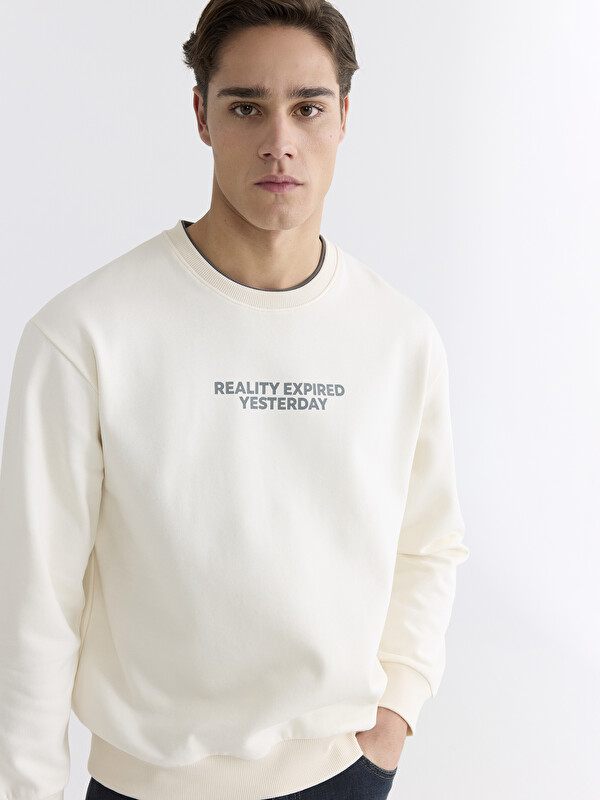 LCWAIKIKI Classic Crew Neck Printed Men's Thick Sweatshirt