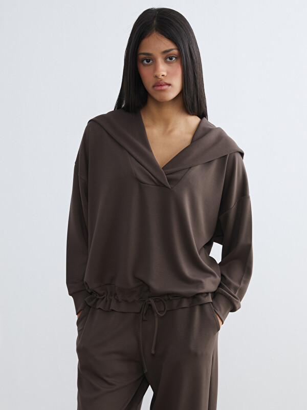 KOOR SPORT Polo Yaka Oversize Kadın Sweatshirt