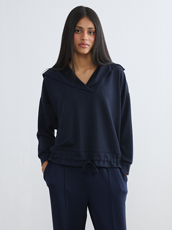 KOOR SPORT Polo Yaka Oversize Kadın Sweatshirt