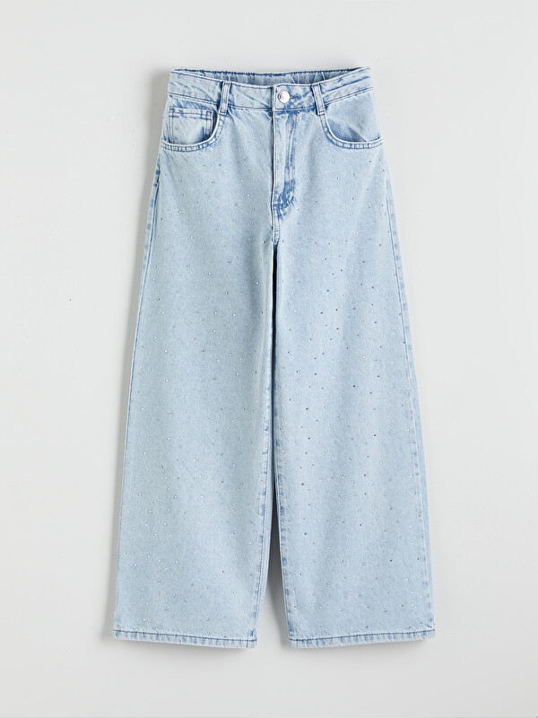 LCW Kids Wideleg Taşlı Kız Çocuk Jean Pantolon
