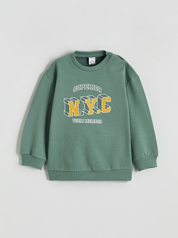LCW baby Bisiklet Yaka Baskılı Erkek Bebek Sweatshirt