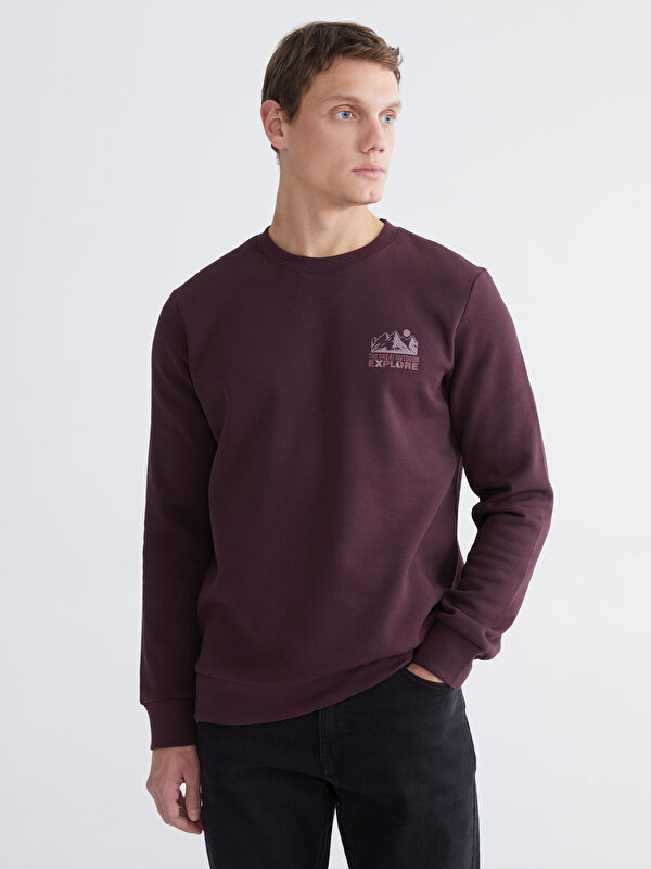 LCWAIKIKI Classic Bisiklet Yaka Baskılı Erkek Kalın Sweatshirt