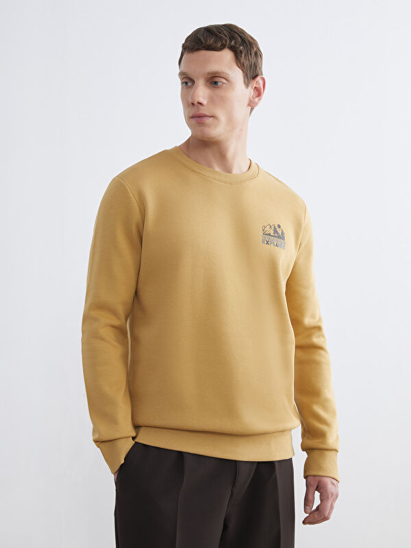 LCWAIKIKI Classic Bisiklet Yaka Baskılı Erkek Kalın Sweatshirt