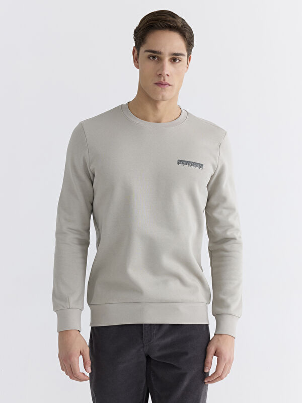 LCWAIKIKI Classic Bisiklet Yaka Baskılı Erkek Kalın Sweatshirt