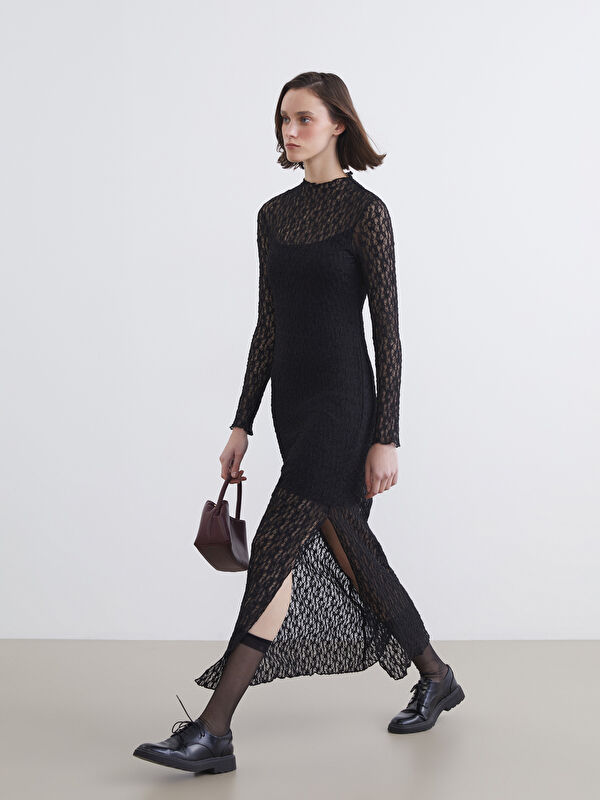 XSIDE Dik Yaka Dantelli Bodycon Elbise