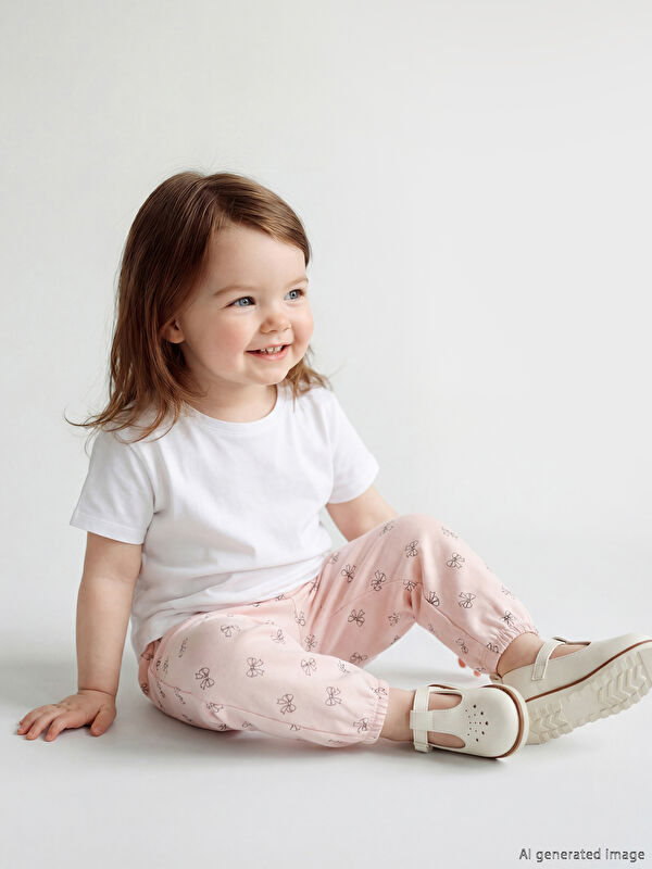 LCW baby Fiyonk Baskılı Kız Bebek Jogger Eşofman Altı