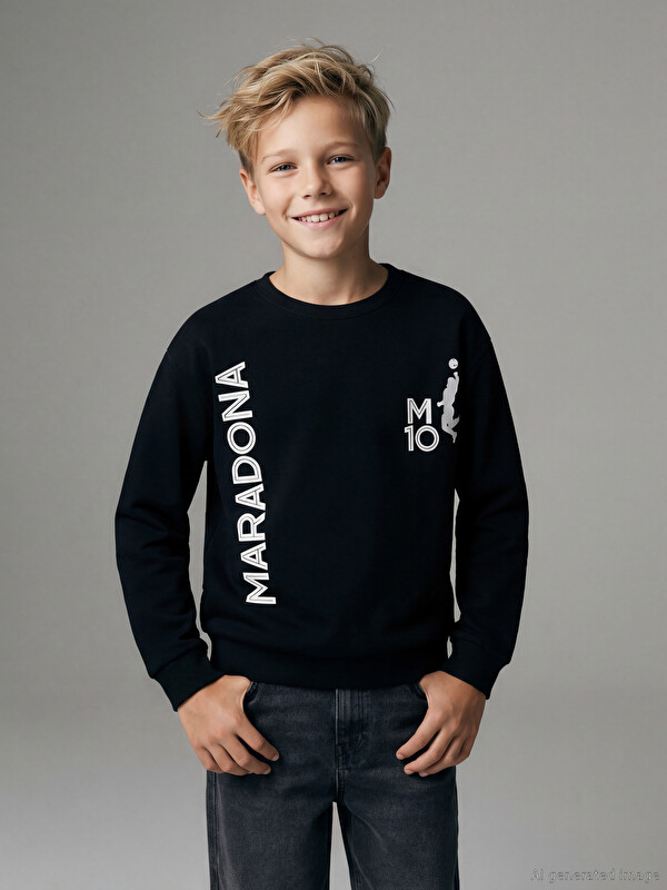 LCW Kids Maradona Baskılı Erkek Çocuk Kalın Sweatshirt