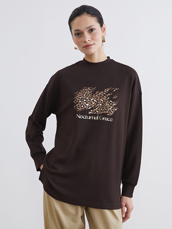 LCW Modest Bisiklet Yaka Oversize Kadın Sweatshirt Tunik