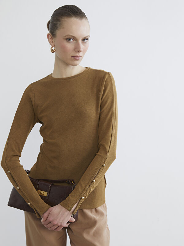 LCW EVERYDAY Rundhalsausschnitt Geripptes T-Shirt für Damen