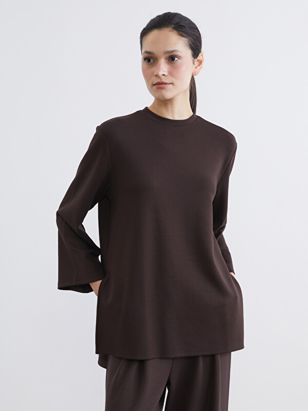 LCW Modest Bisiklet Yaka Oversize Kadın Sweatshirt Tunik