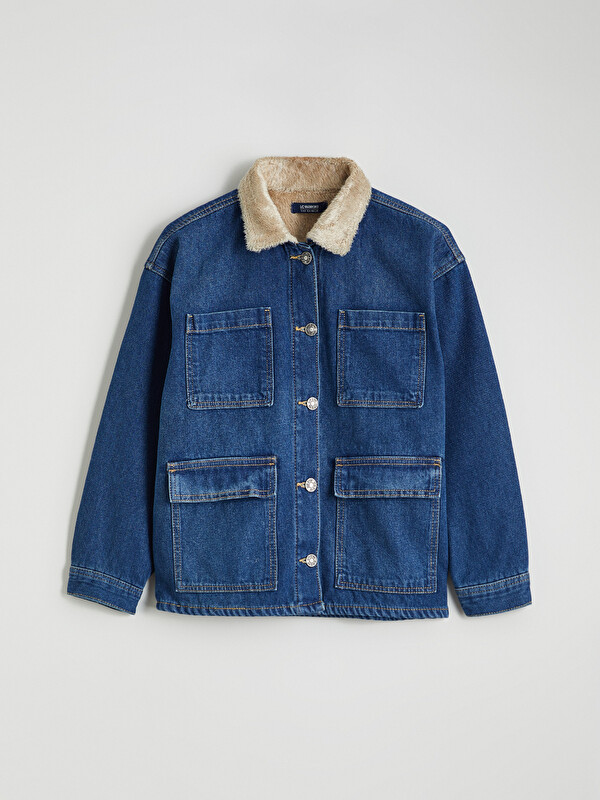 LCW Kids Kürk Yaka Erkek Çocuk Jean Ceket