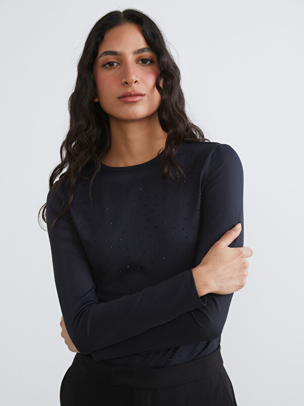 LCW Modest Bisiklet Yaka Taşlı Bluz